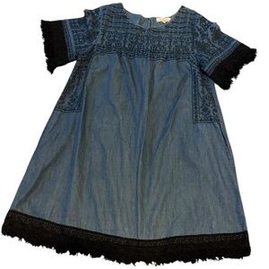 Cost Plus World Market Blue and Black Smocked A-line Dress